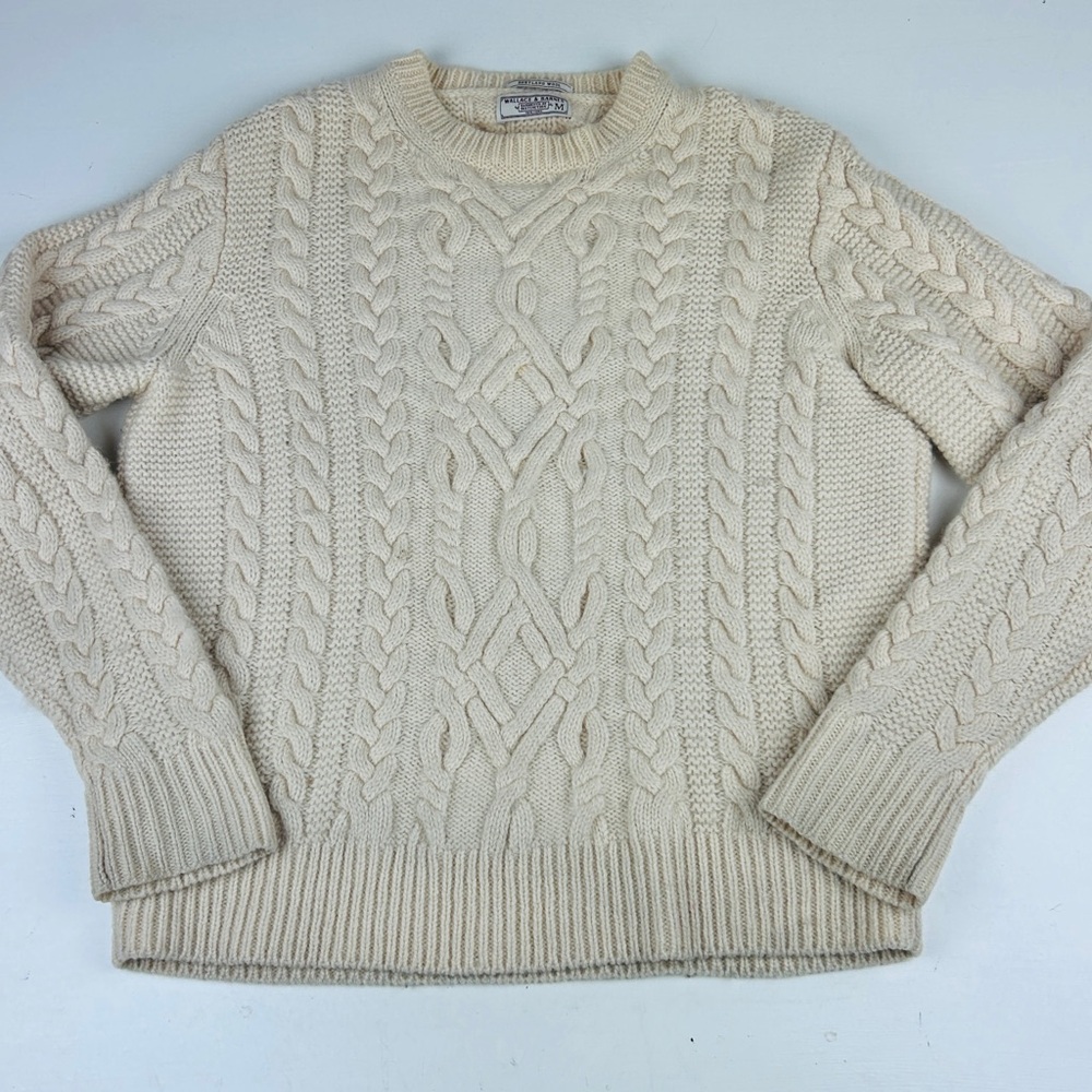 J Crew Wallace & Barnes Sweater Mens Medium Shetland Wool Cable Knit Fisherman